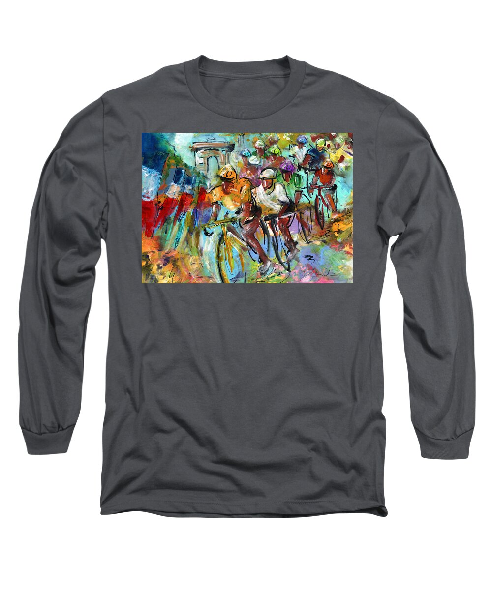 Sports Long Sleeve T-Shirt featuring the painting Le Tour De France Madness 02 by Miki De Goodaboom