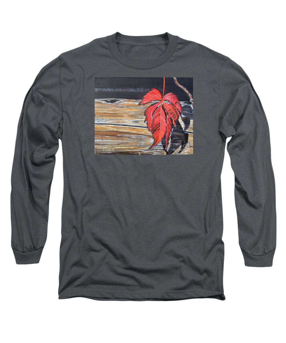 Leaf Long Sleeve T-Shirt featuring the painting Leaf shadow by Marilyn McNish