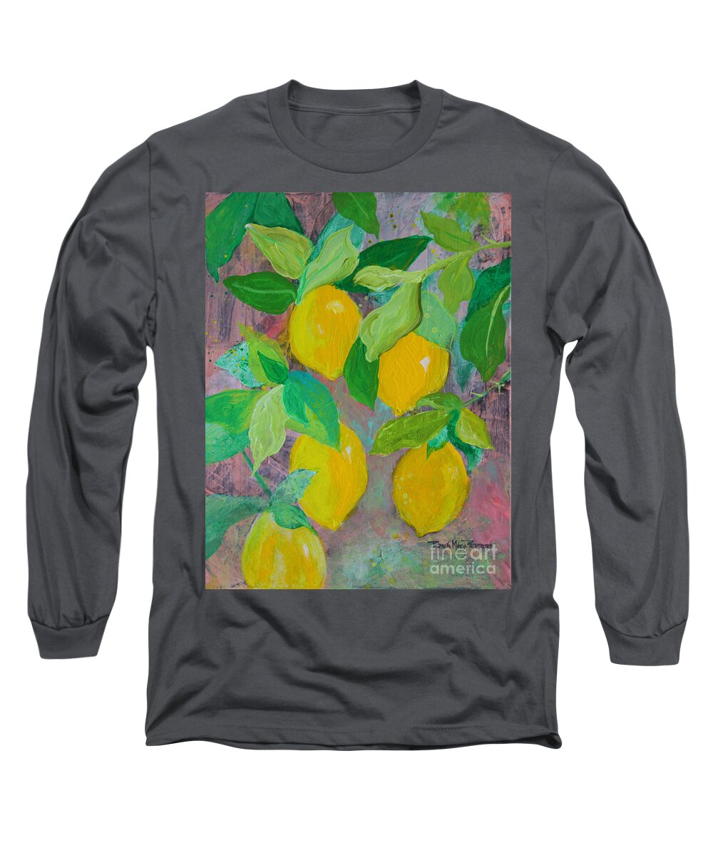 Lemons Long Sleeve T-Shirt featuring the painting Lemons on Lemon Tree by Robin Pedrero