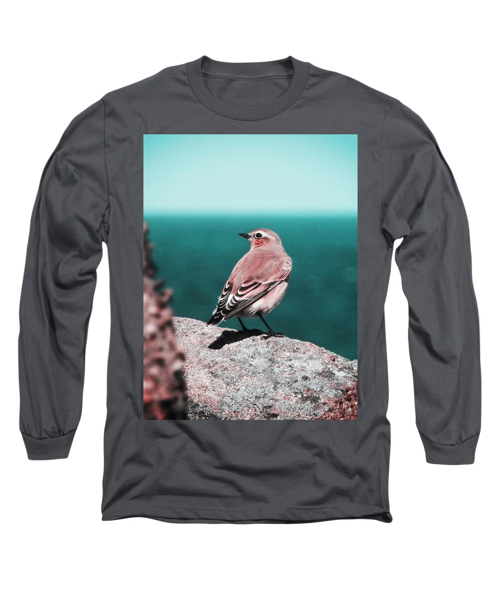Wheatear Long Sleeve T-Shirt featuring the photograph Listening To The Sea by Zinvolle Art