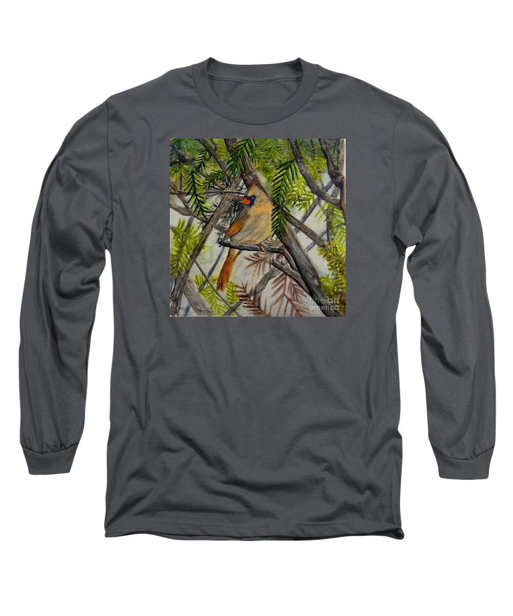 Cardinal Long Sleeve T-Shirt featuring the painting Little Birdie by Melly Terpening