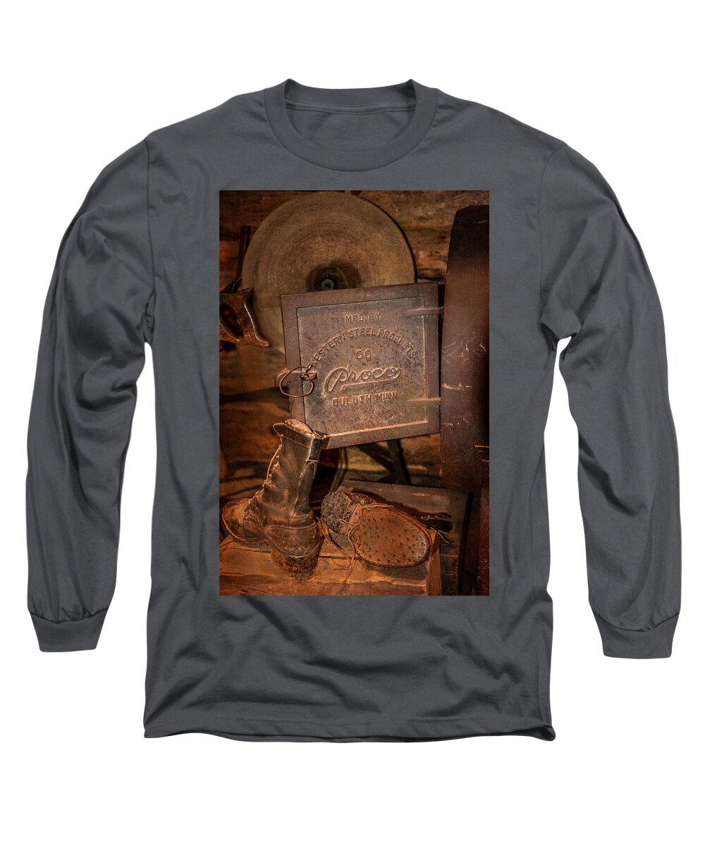 Boots Long Sleeve T-Shirt featuring the photograph Logging Boots by Paul Freidlund