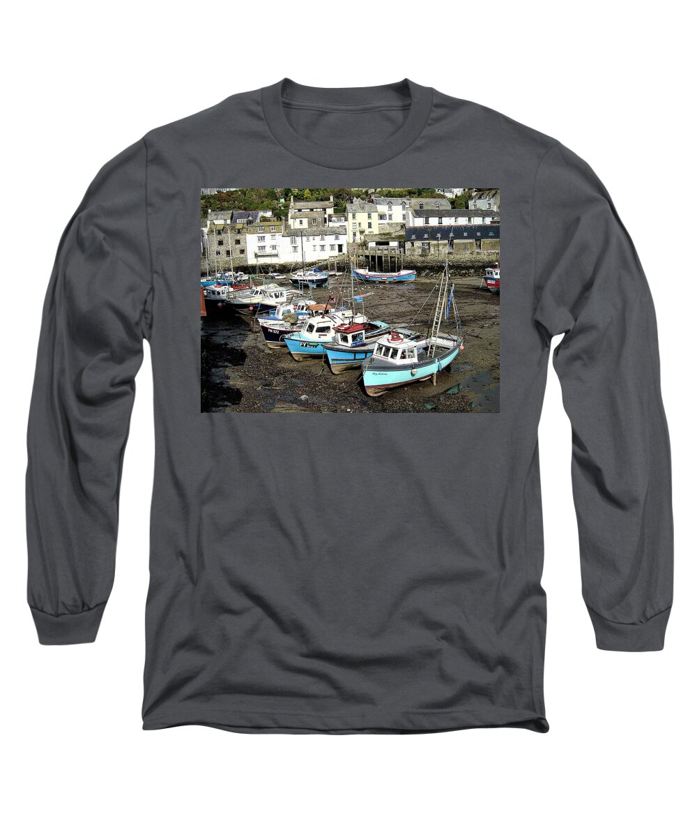Polperro Harbour Long Sleeve T-Shirt featuring the photograph Low Tide by Phyllis Taylor