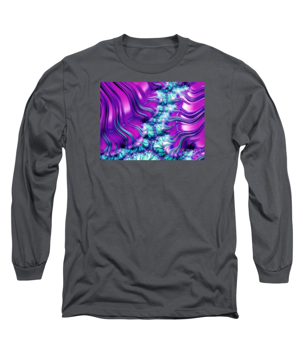 Fractal Art Long Sleeve T-Shirt featuring the digital art Magenta and Aqua Soft Fractal Abstract by Imagery by Charly