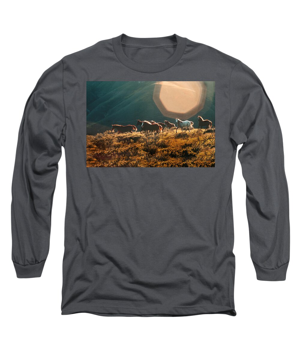 Magical Scenic Herd Long Sleeve T-Shirt featuring the painting Magical herd by Melinda Hughes-Berland