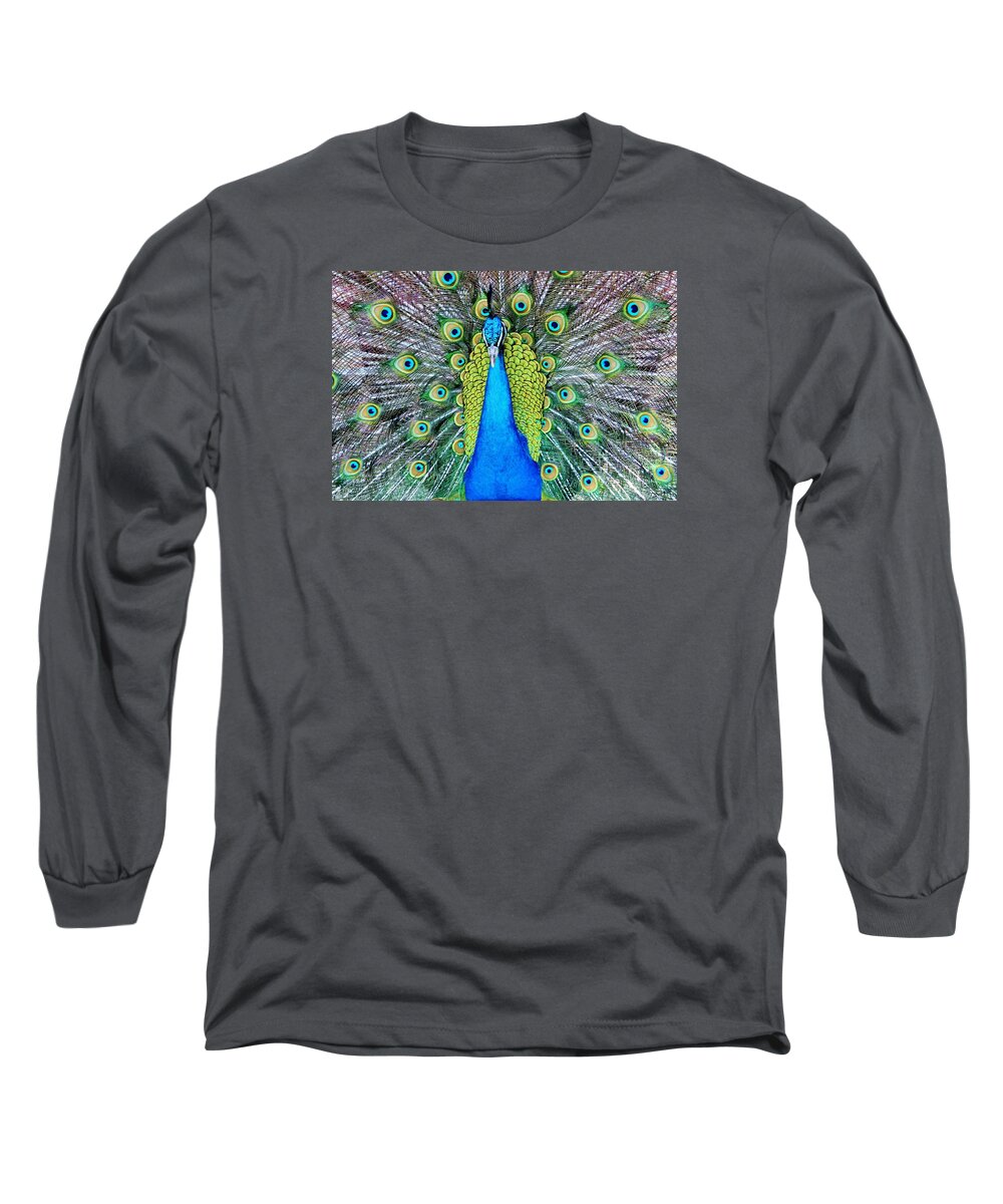 Male Long Sleeve T-Shirt featuring the photograph Male Peacock by Cynthia Guinn