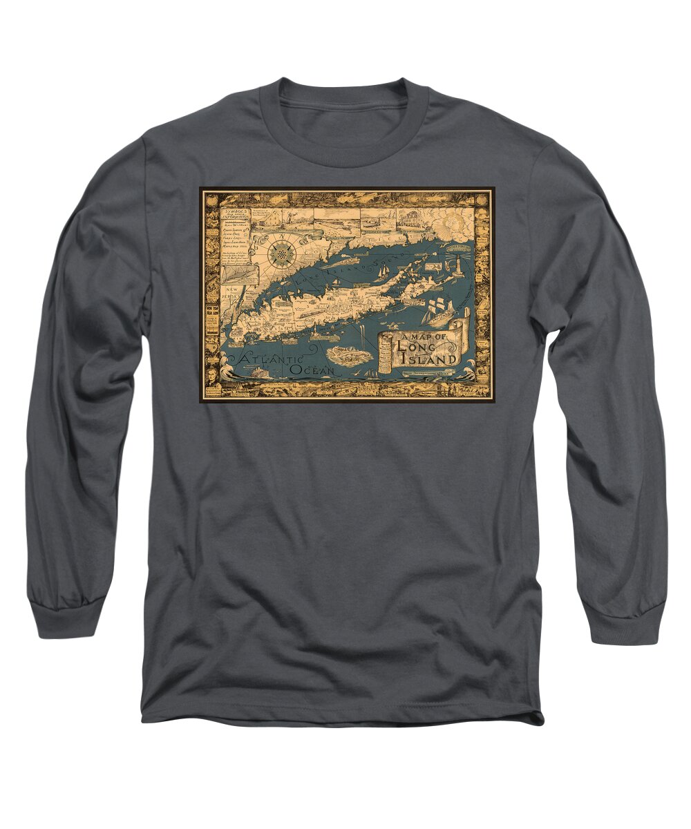 Map Of Long Island Long Sleeve T-Shirt featuring the photograph Map of Long Island by Andrew Fare
