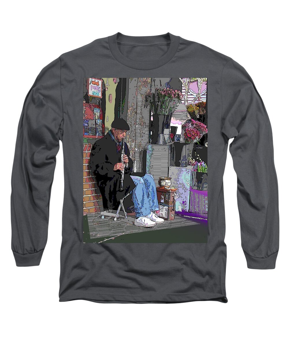Market Long Sleeve T-Shirt featuring the digital art Market Busker 9 by Tim Allen