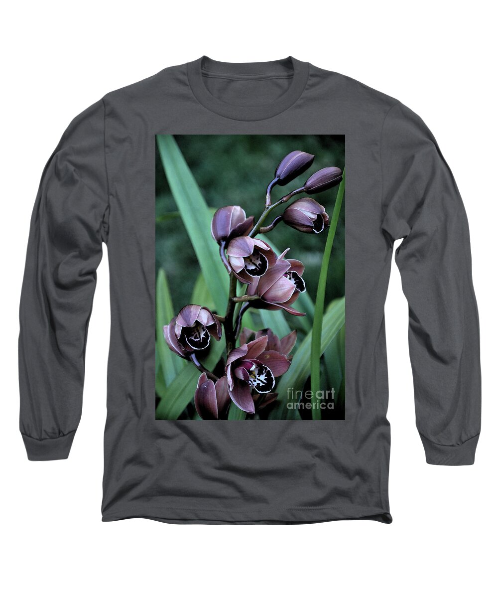 Orchids Long Sleeve T-Shirt featuring the painting Mauve Orchid Blooms by Kirt Tisdale