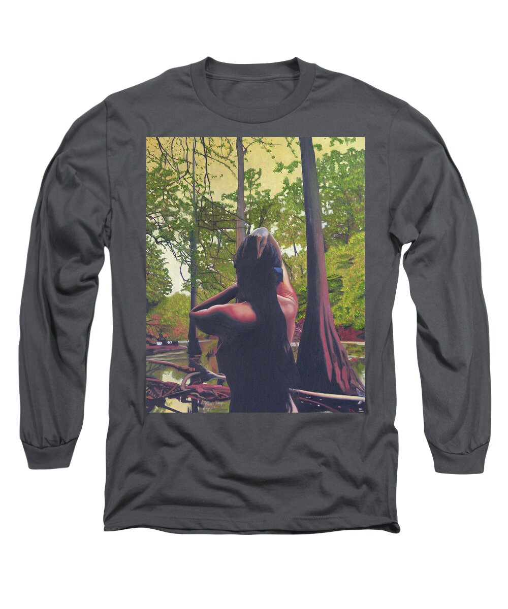 Figure Long Sleeve T-Shirt featuring the painting May Morning Arkansas River 5 by Thu Nguyen