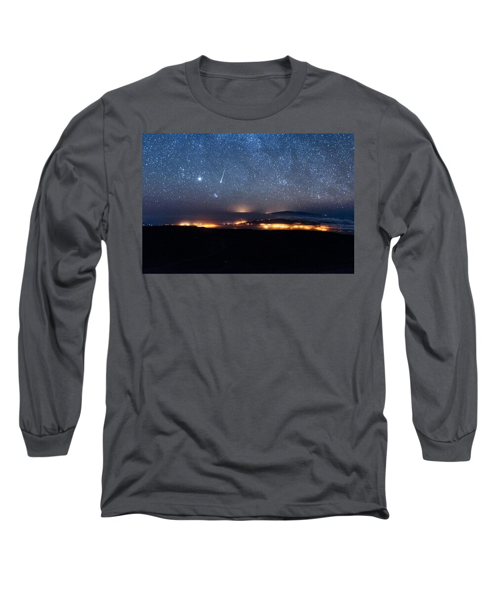 Big Island Long Sleeve T-Shirt featuring the photograph Meteor Over the Big Island by Jason Chu