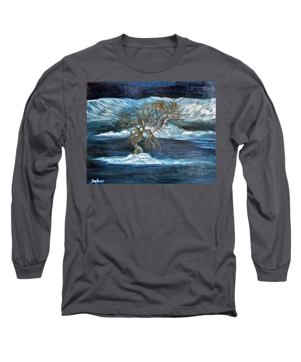  Long Sleeve T-Shirt featuring the painting Midnight Above Three Trees by Suzanne Surber