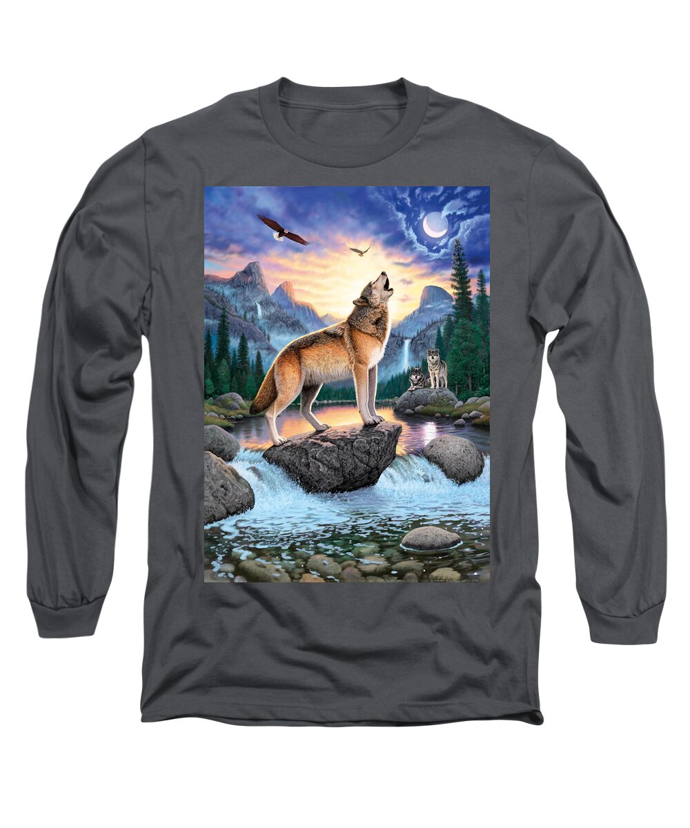 Wolf Long Sleeve T-Shirt featuring the photograph Midnight Call by MGL Meiklejohn Graphics Licensing