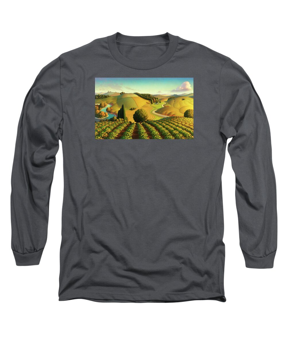 Vineyard Long Sleeve T-Shirt featuring the painting Midwest Vineyard by Robin Moline