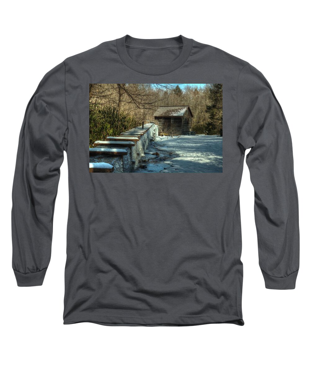 Great Smoky Mountain National Park Long Sleeve T-Shirt featuring the photograph Mingus Mill IN Snow And Ice by Carol Montoya