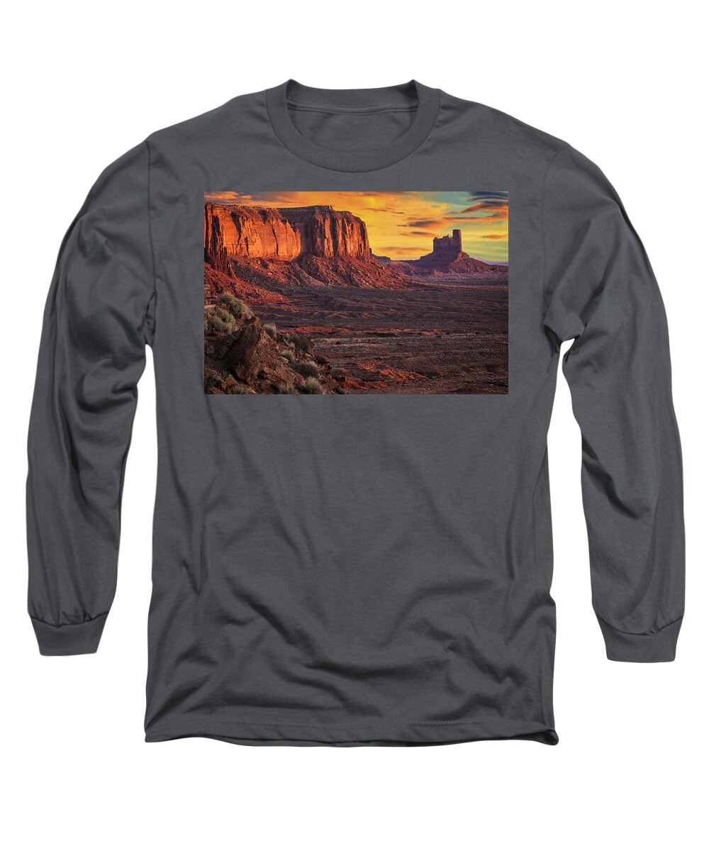 Monument Valley Sunrise Long Sleeve T-Shirt featuring the photograph Monument Valley Sunrise by Priscilla Burgers