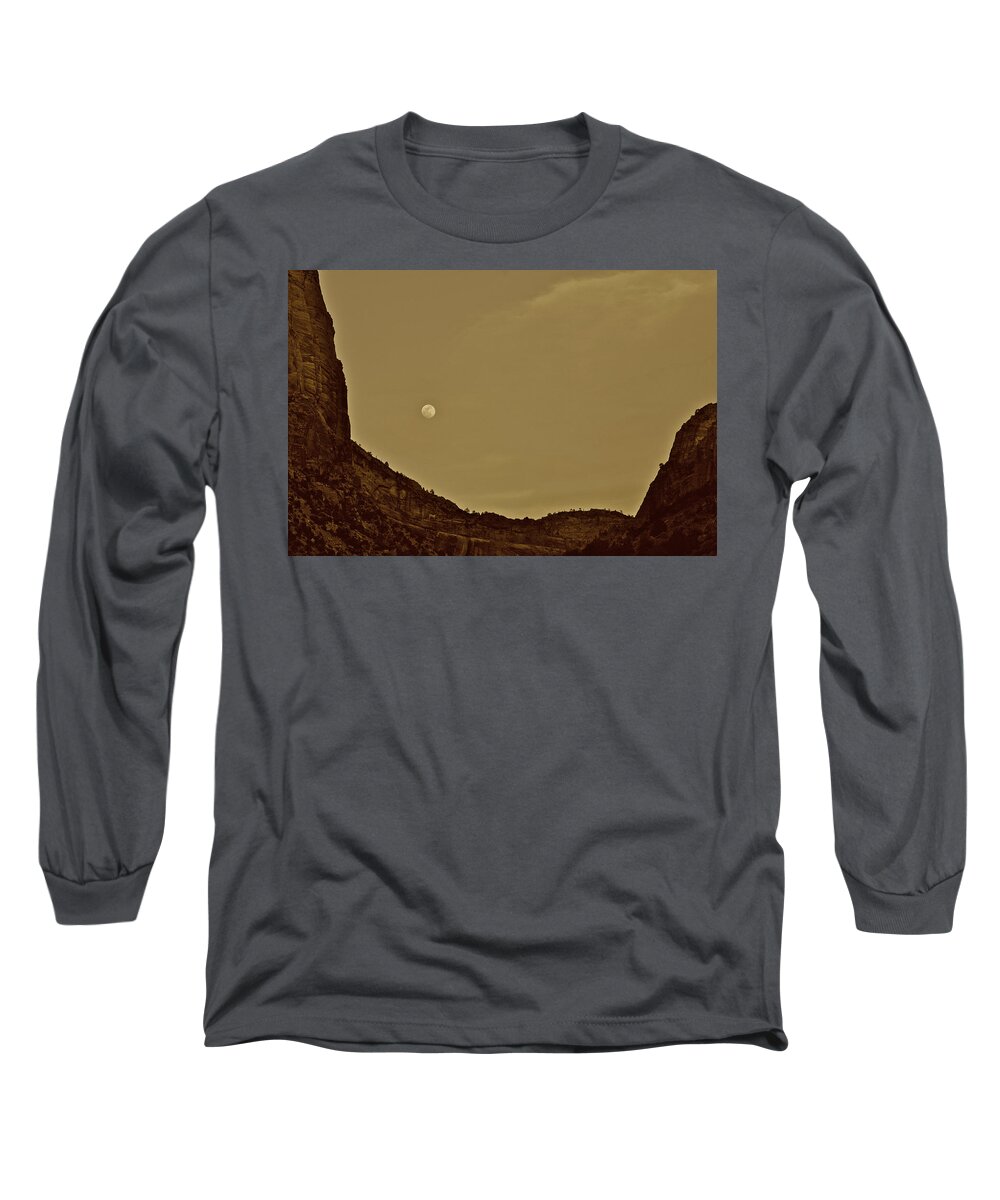 Carmel Long Sleeve T-Shirt featuring the photograph Moon Over Crag Utah by SC Heffner