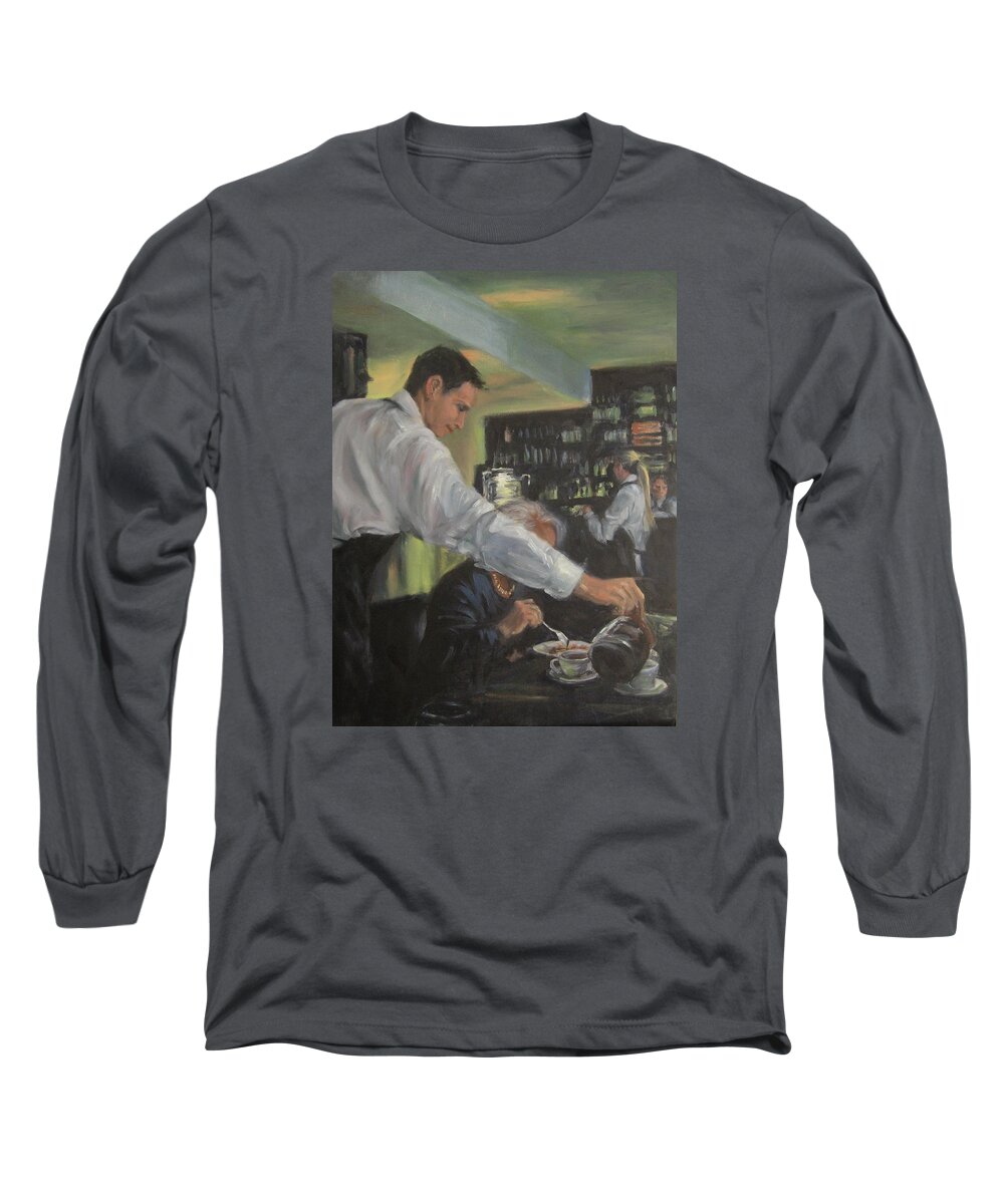 Restaurant Long Sleeve T-Shirt featuring the painting Morning Coffee by Connie Schaertl