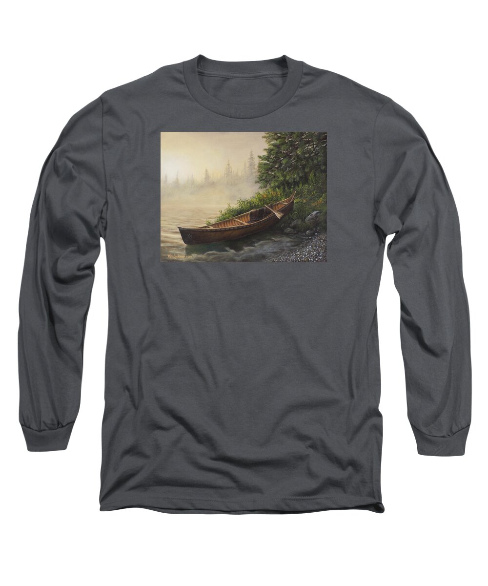 Canoe Long Sleeve T-Shirt featuring the painting Morning Mist by Kim Lockman