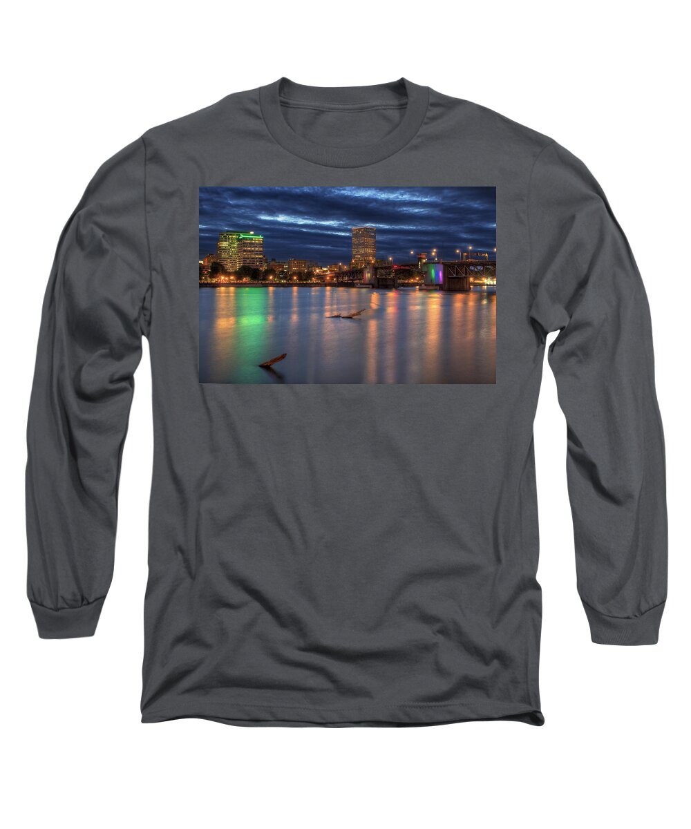 Morrison Long Sleeve T-Shirt featuring the photograph Morrison Bridge over Willamette River Portland Oregon by David Gn