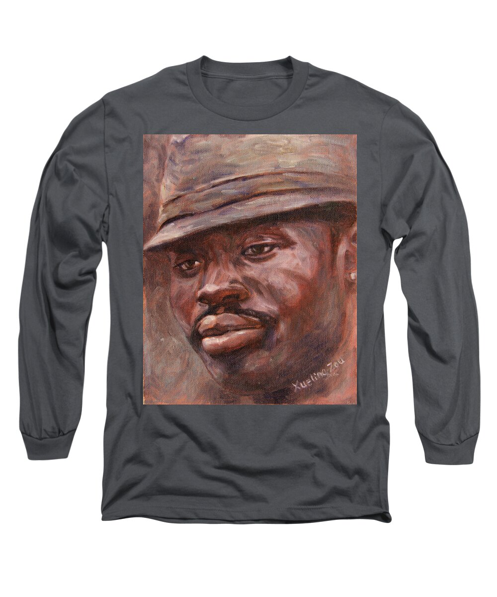 Mr Cool Hat Long Sleeve T-Shirt featuring the painting Mr Cool Hat by Xueling Zou