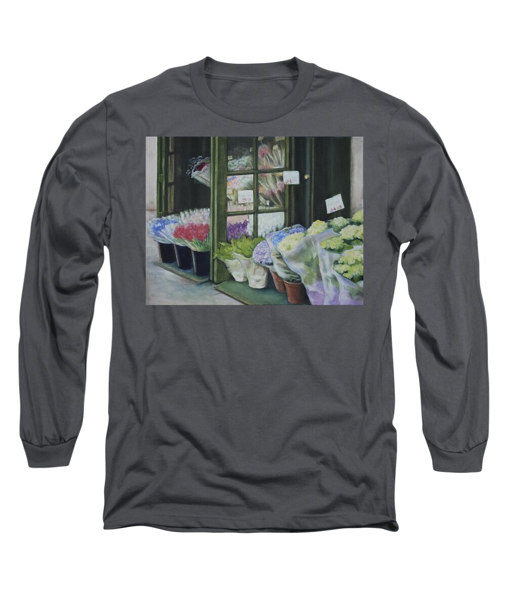 Fine Art Painting Long Sleeve T-Shirt featuring the painting New York Flower Shop by Rebecca Matthews