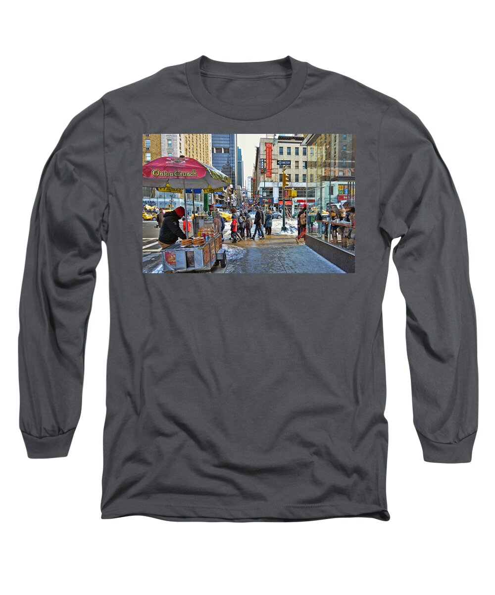 'theater District Long Sleeve T-Shirt featuring the photograph New York Winter Street Scene by Jeffrey Friedkin