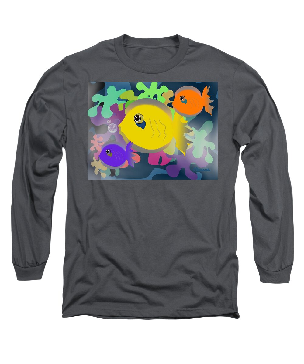 Tropical Fish Long Sleeve T-Shirt featuring the digital art Night swimming by Christine Fournier