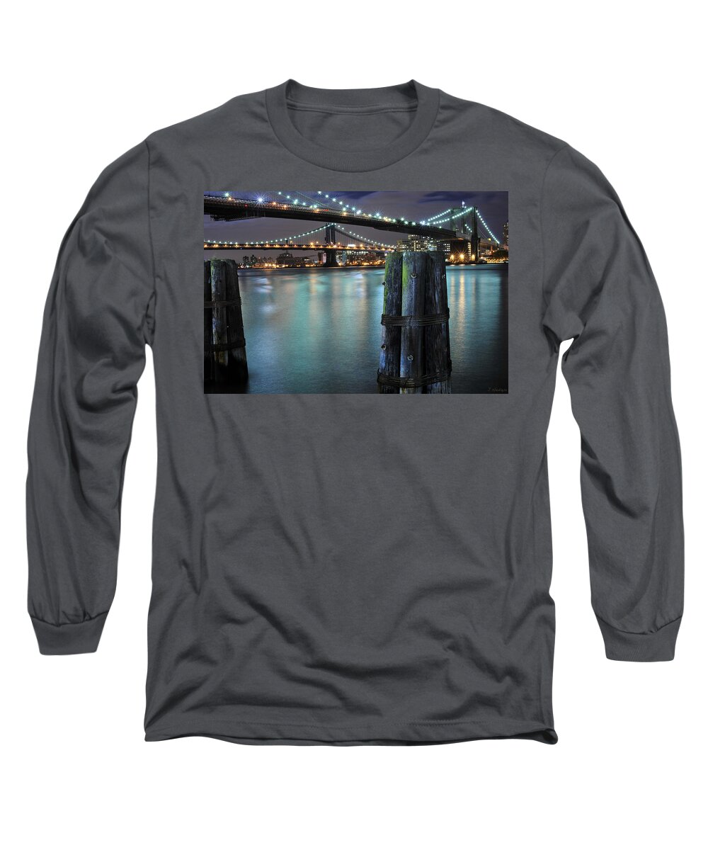 Nyc Long Sleeve T-Shirt featuring the photograph Nyc East River Bridges 2 by Joseph Hedaya