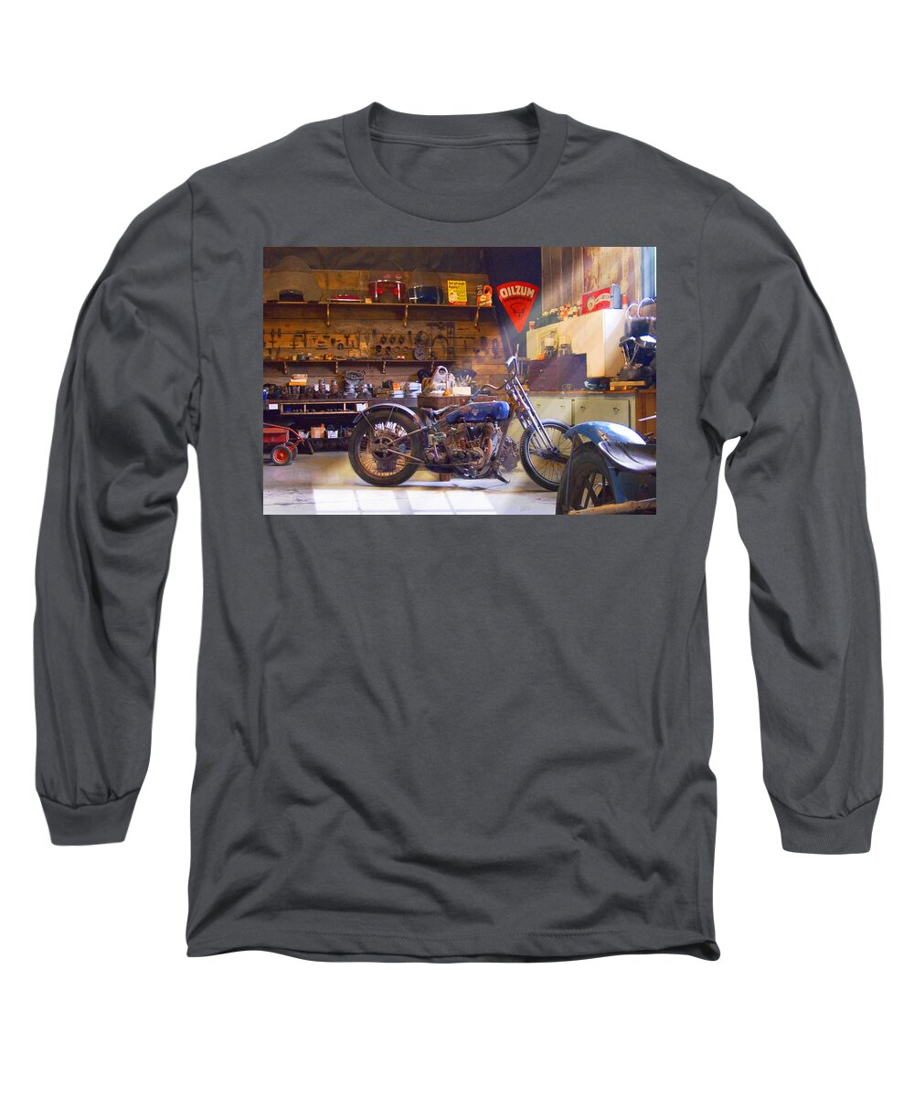 Motorcycle Shop Long Sleeve T-Shirt featuring the photograph Old Motorcycle Shop 2 by Mike McGlothlen
