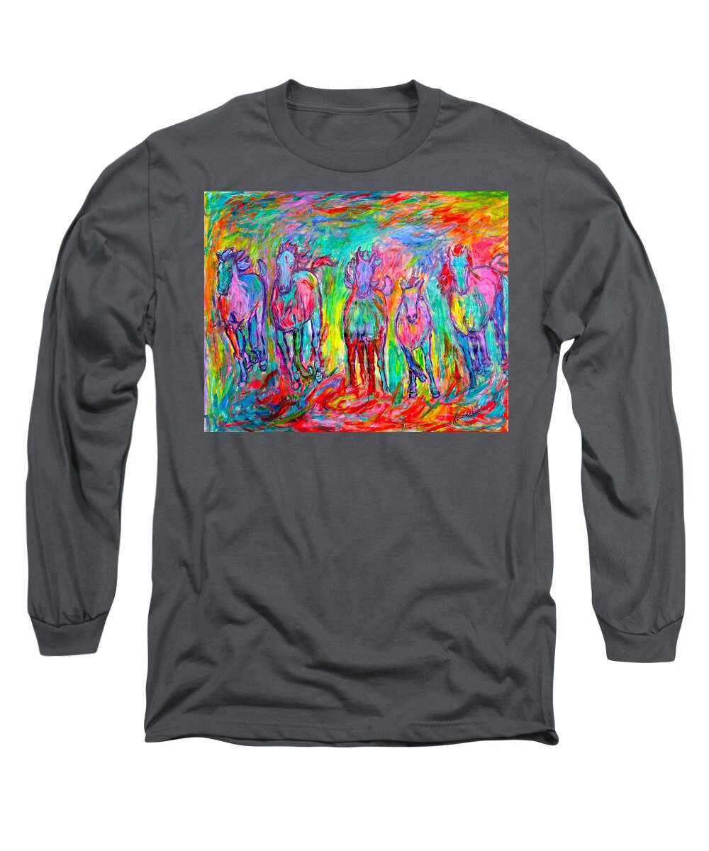Horse Long Sleeve T-Shirt featuring the painting On Fire by Kendall Kessler