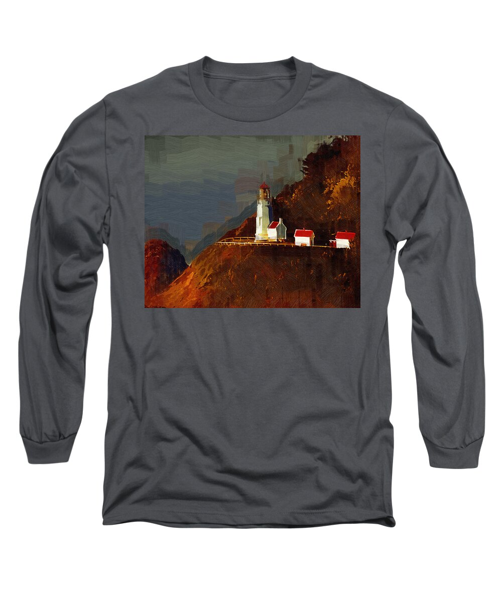 Lighthouse Long Sleeve T-Shirt featuring the painting On The Bluff by Kirt Tisdale