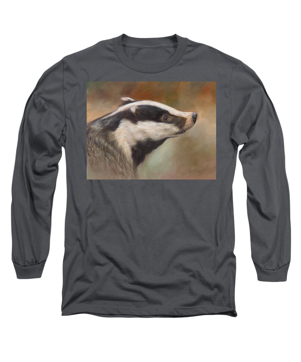 Badger Long Sleeve T-Shirt featuring the painting Our Friend The Badger by David Stribbling