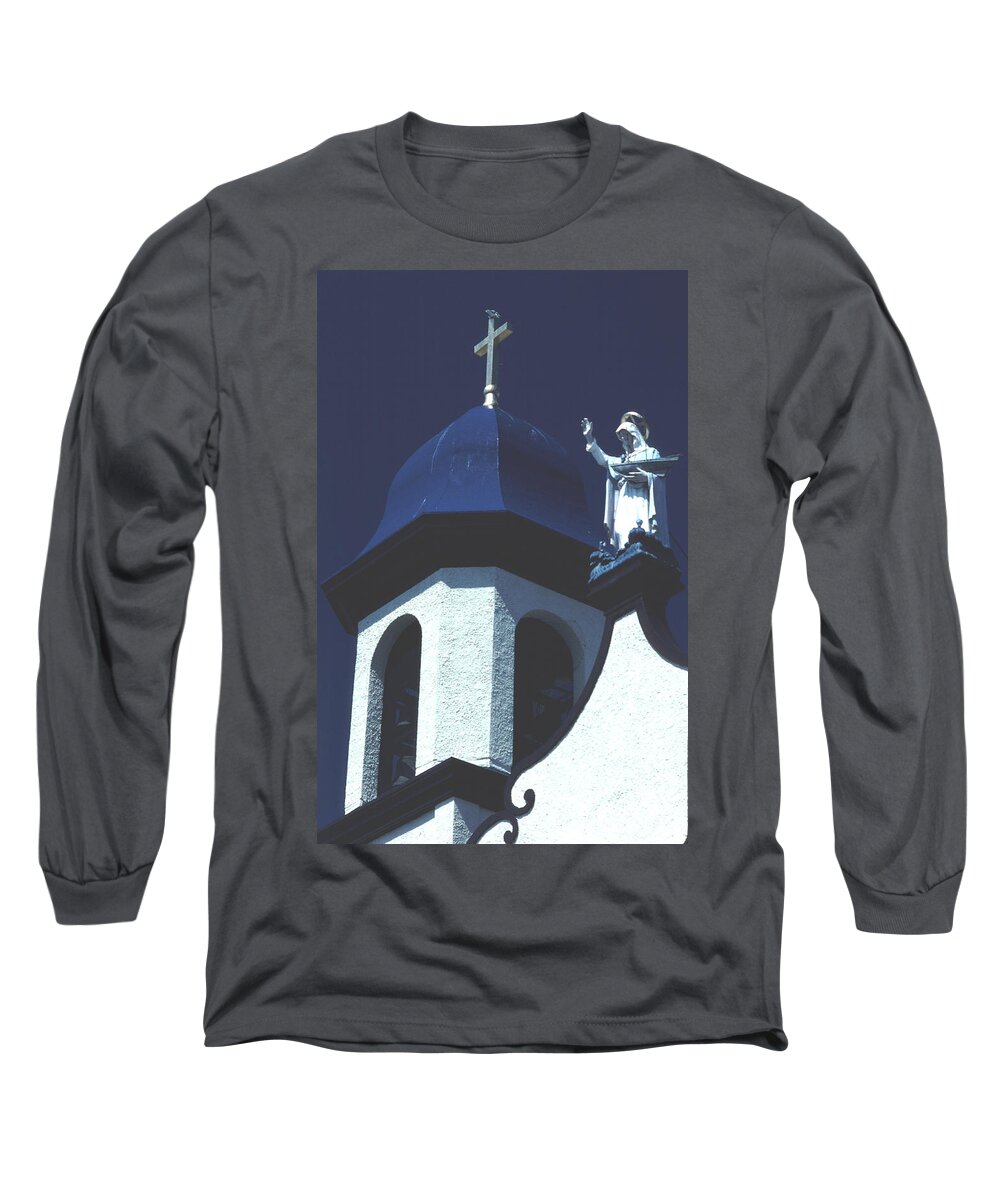 Madonna Holding A Boat. Long Sleeve T-Shirt featuring the photograph Our Lady of Good Voyages Gloucester, Mass. by Tom Wurl