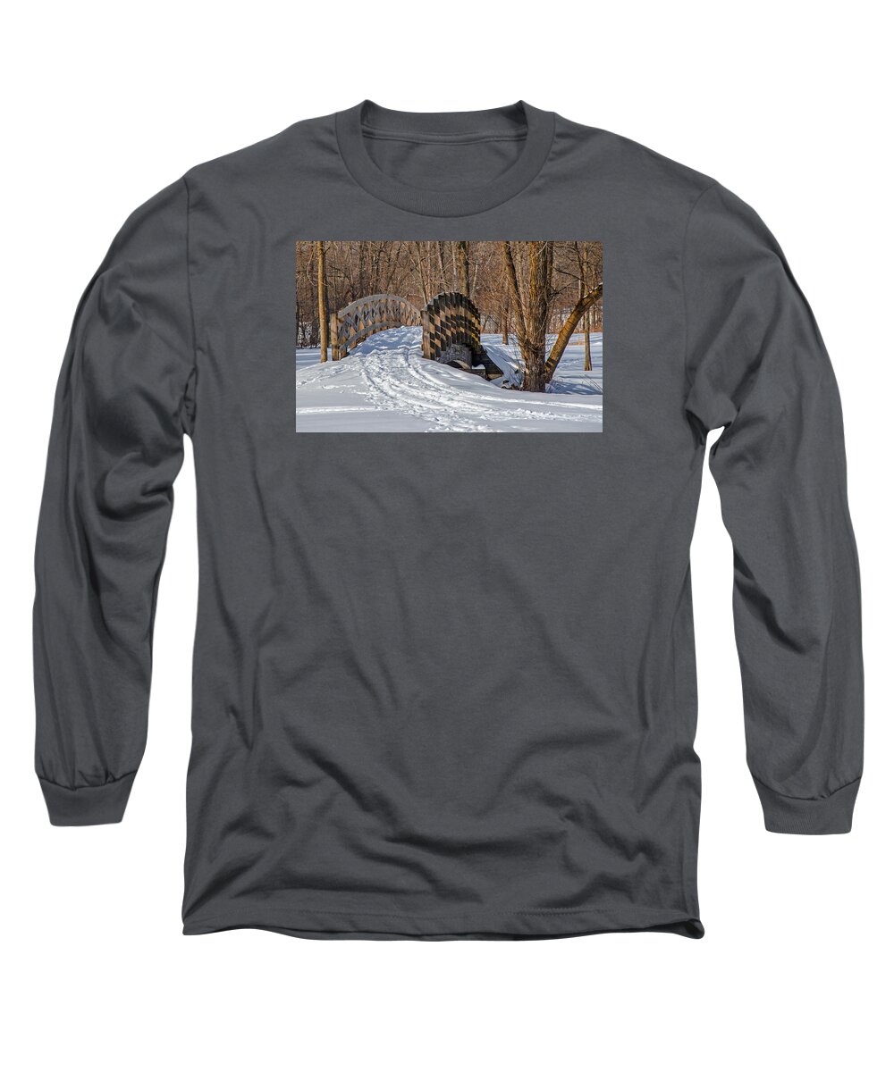 Covered Bridge Park Long Sleeve T-Shirt featuring the photograph Over The River and Through The Woods by Susan McMenamin