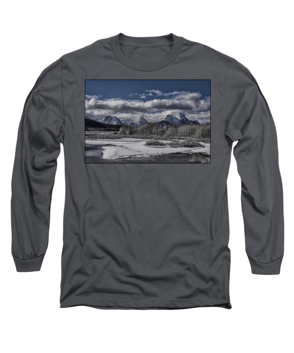 Grand Tetons Long Sleeve T-Shirt featuring the photograph Oxbow Bend Snowfall by Erika Fawcett