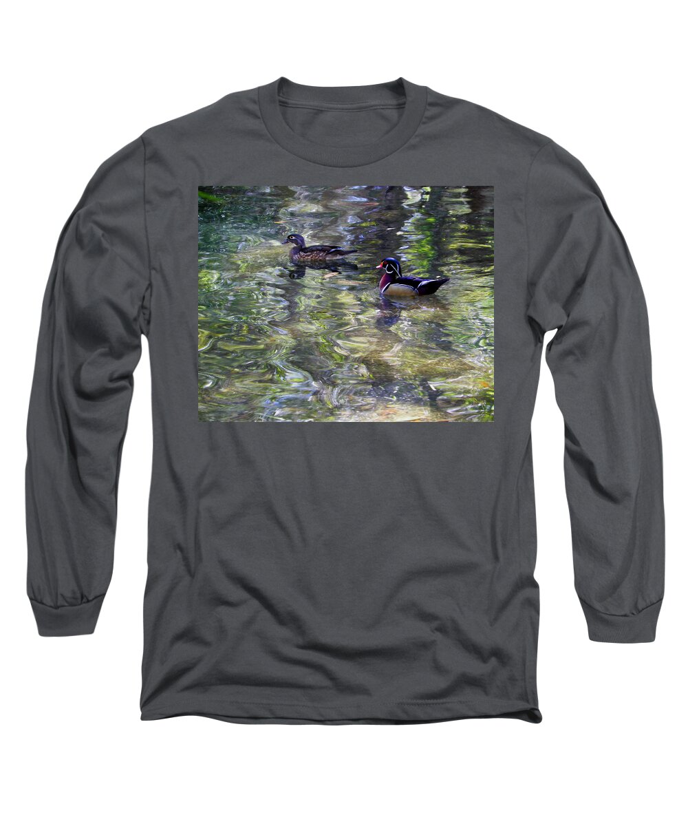 Nature Long Sleeve T-Shirt featuring the photograph Paddling in a Monet by Judy Wanamaker