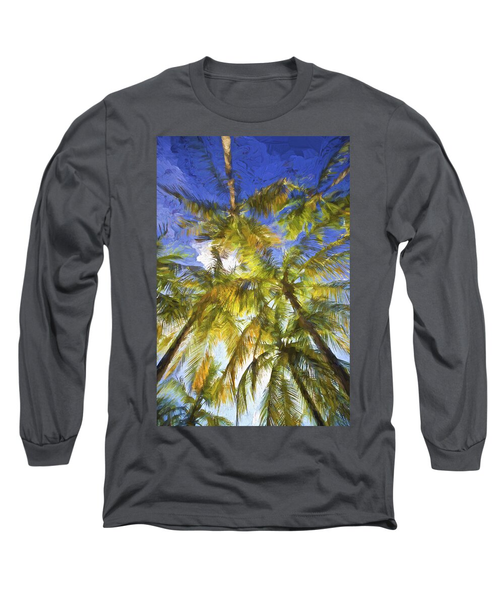 Abstract Long Sleeve T-Shirt featuring the painting Palm Trees of Aruba by David Letts