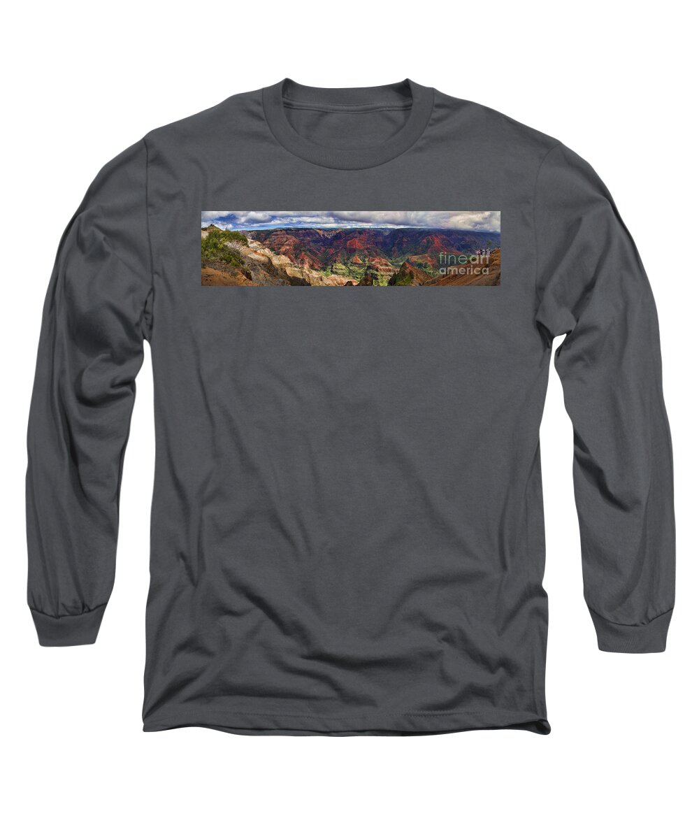Panorama Long Sleeve T-Shirt featuring the photograph Panorama of Waimea Canyon Hawaii by David Smith