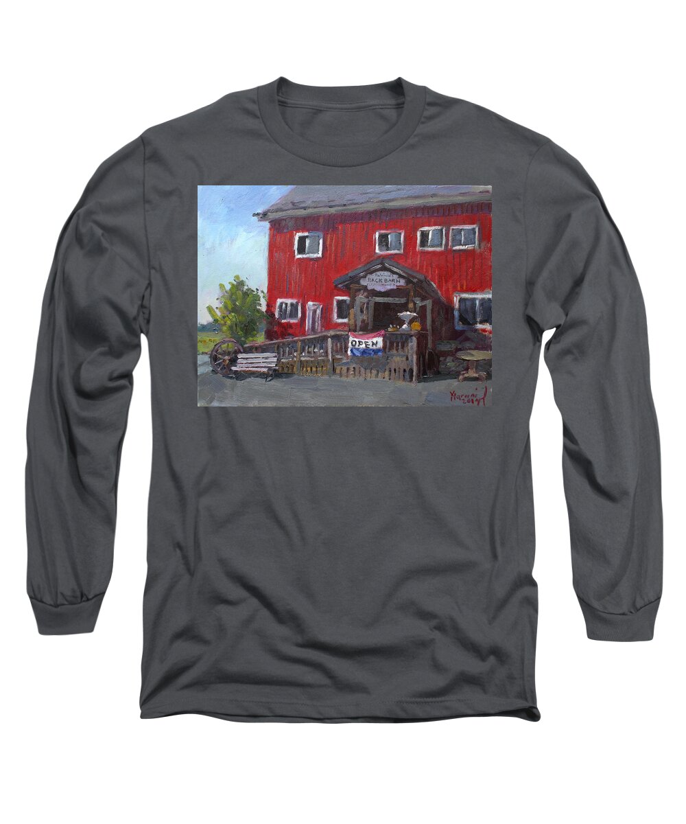 Patricia's Back Barn Long Sleeve T-Shirt featuring the painting Patricia's Back Barn by Ylli Haruni