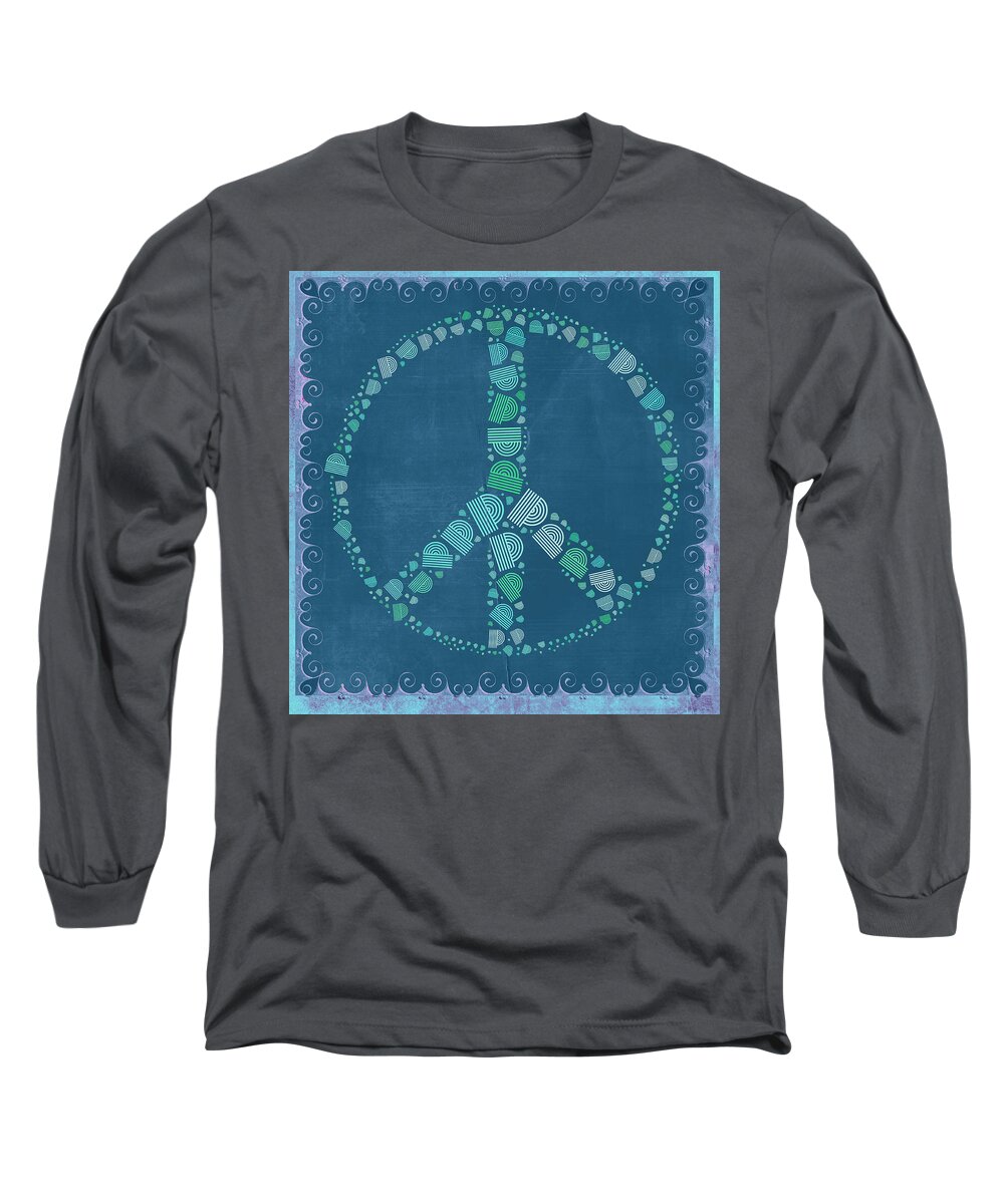 Blue Long Sleeve T-Shirt featuring the digital art Peace Symbol Design - tq19at02 by Variance Collections
