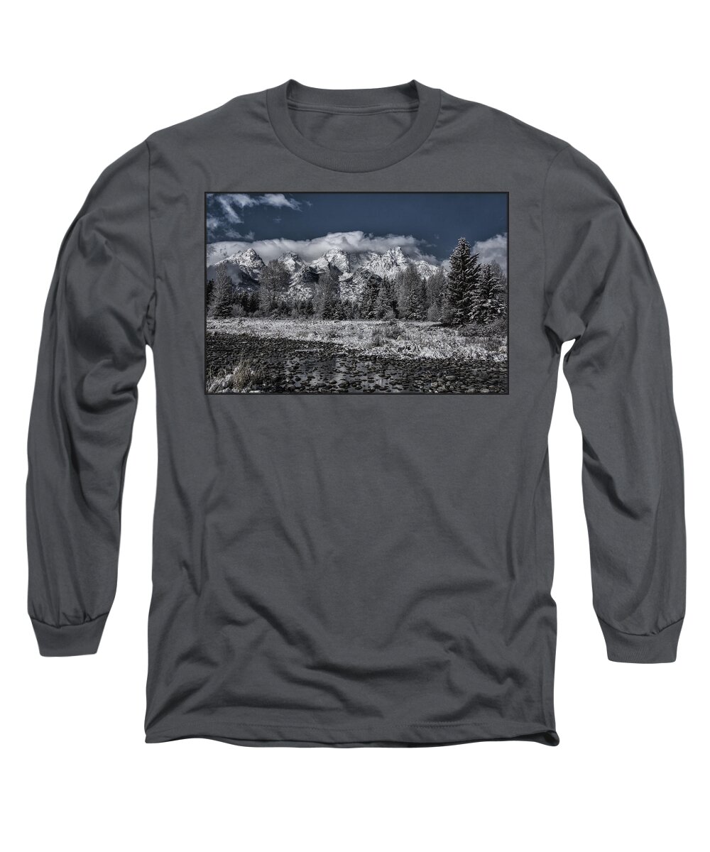 Grand Tetons Long Sleeve T-Shirt featuring the photograph Pebbled Beach Teton by Erika Fawcett
