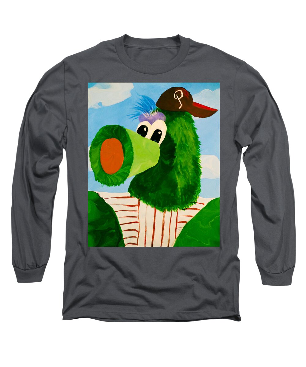 Phillies Long Sleeve T-Shirt featuring the mixed media Philly Phanatic by Trish Tritz
