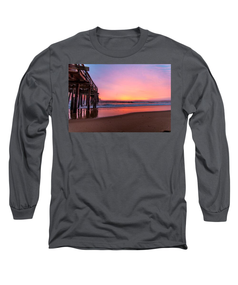 Sunrise Long Sleeve T-Shirt featuring the photograph Pink Pier by Stacy Abbott