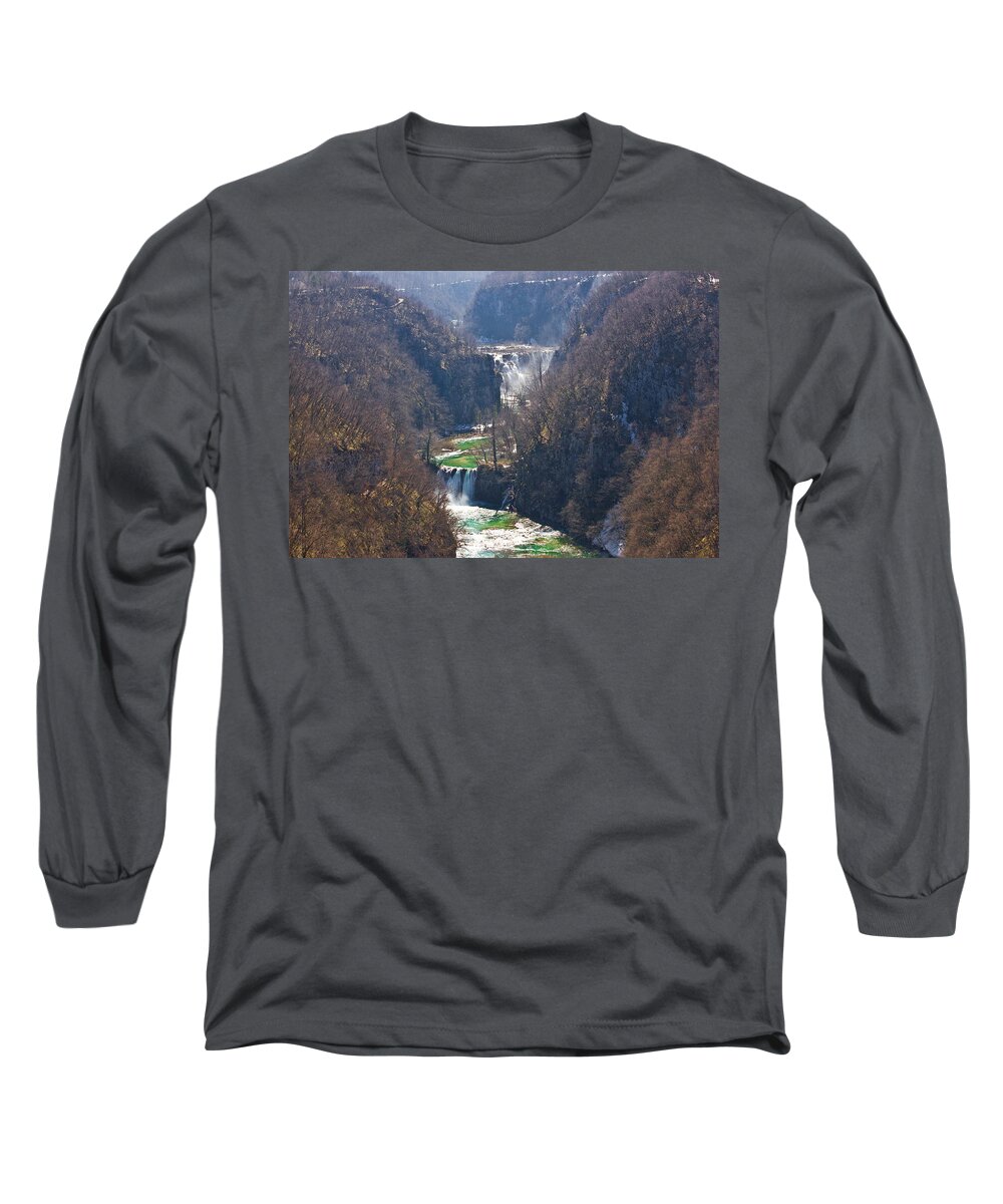 Croatia Long Sleeve T-Shirt featuring the photograph Plitvice lakes national park canyon by Brch Photography