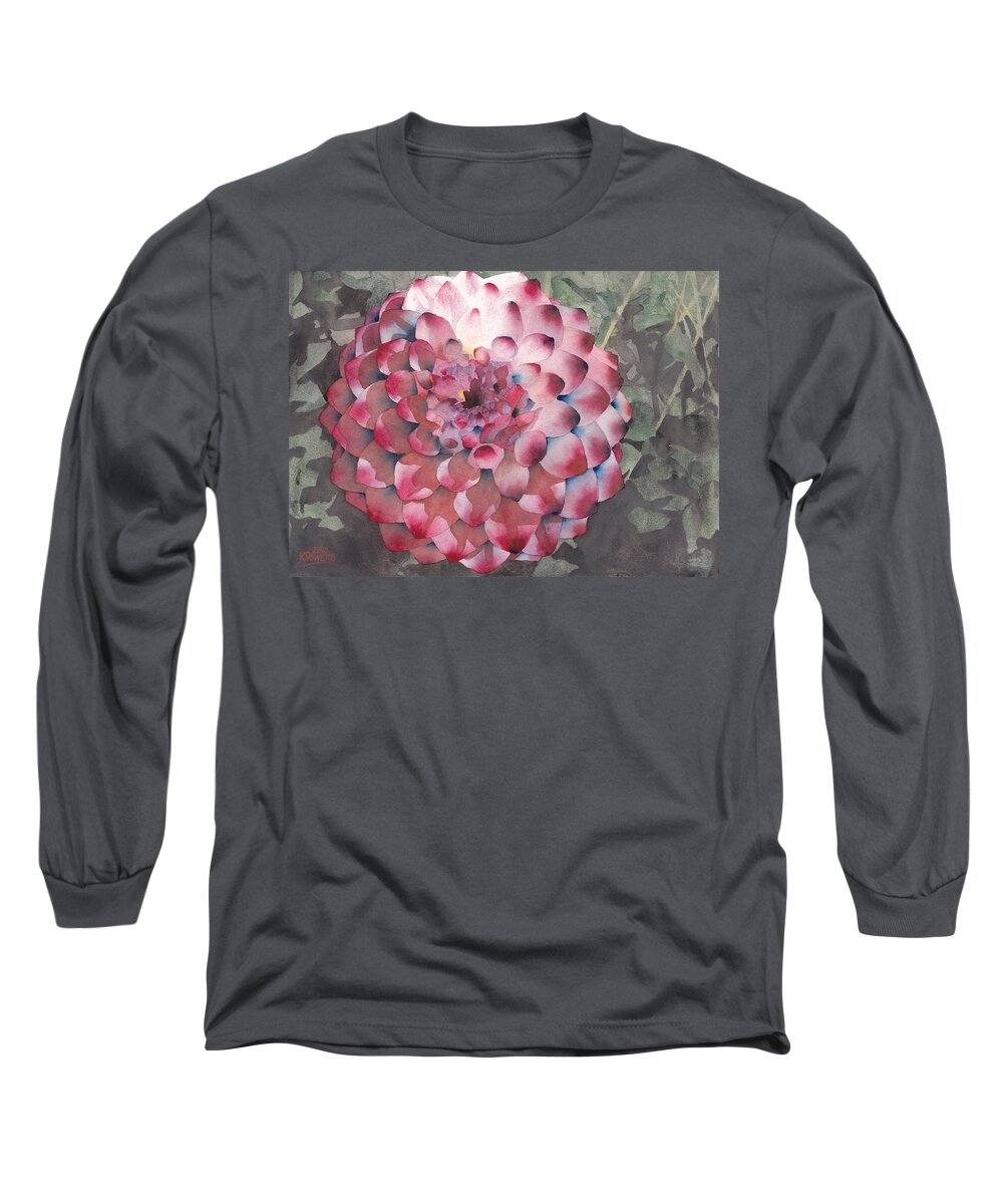 Dahlia Long Sleeve T-Shirt featuring the painting Point Defiance Dahlia by Ken Powers