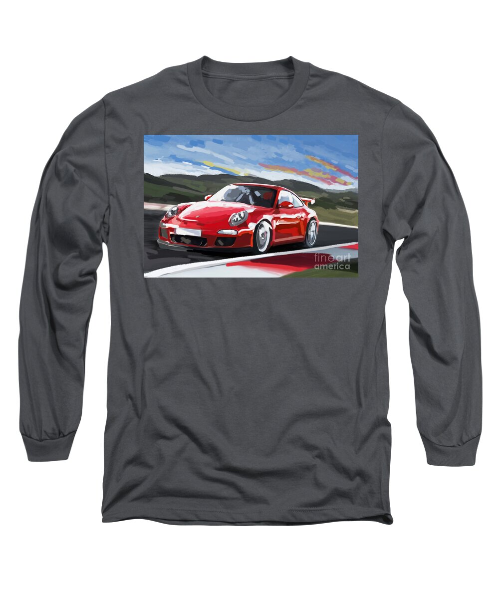 Porsche Long Sleeve T-Shirt featuring the painting Porsche 911 GT3 Impressionist by Tim Gilliland