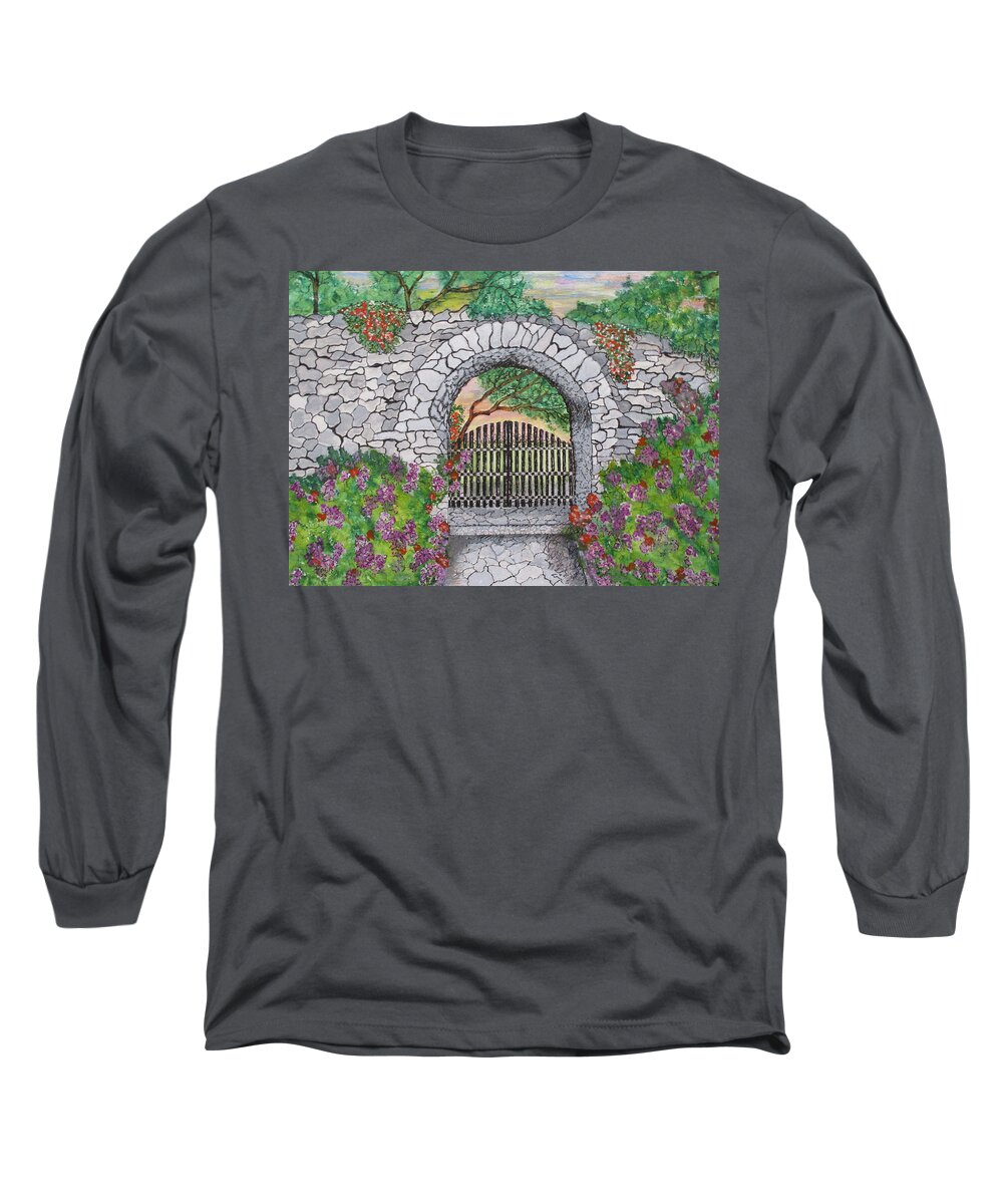Print Long Sleeve T-Shirt featuring the painting Private Garden at Sunset by Ashley Goforth
