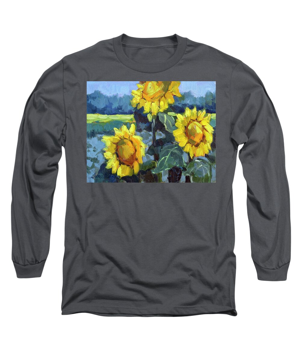 Provence Long Sleeve T-Shirt featuring the painting Provence Sunflower Trio by Diane McClary