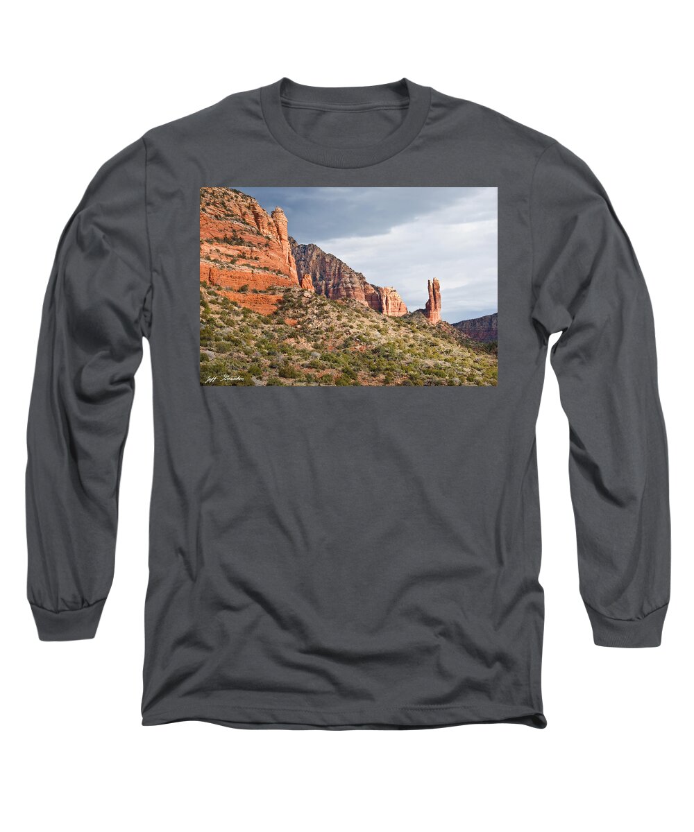 Arizona Long Sleeve T-Shirt featuring the photograph Rabbit Ears Spire at Sunset by Jeff Goulden